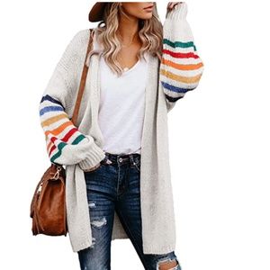 Rainbow Striped Open Cardigan Sweater- (L)